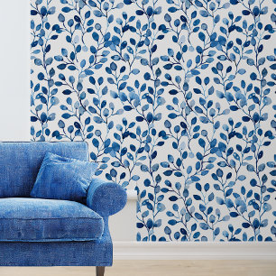 Blauwe Aquarel Wijnstok Bladeren Behang