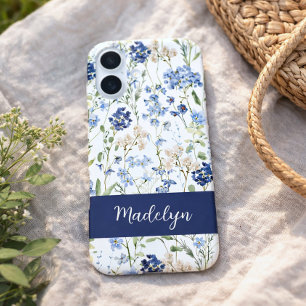 Blauwe Aquarel Wilde Bloem Naam iPhone 16 Hoesje