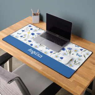 Blauwe Aquarel Wilde Bloemenwei Naam Bureaumat