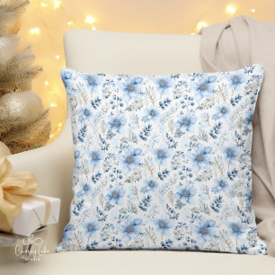 Blauwe Aquarel Winterbloemen Kussen
