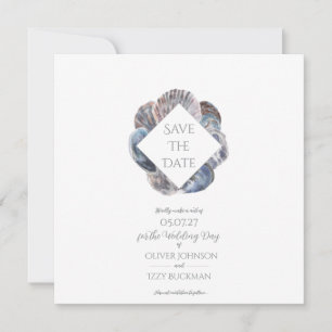 Blauwe Aquarel Zee Schelp Save the Date Plat Kaart