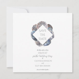 Blauwe Aquarel Zee Schelp Save the Date Plat Kaart