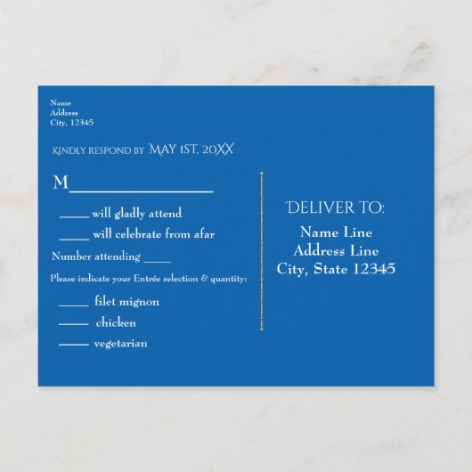 Blauwe Aquarelrozen Elegante Trouw-RSVP Uitnodiging Briefkaart (Achterkant)