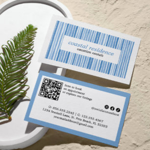 BLAUWE AQUELELPOTSTREEP STRAND KUST  VISITEKAARTJE