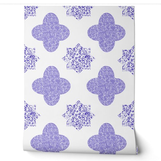 Blauwe Arabesque Bloembehang Behang (Afrollen)