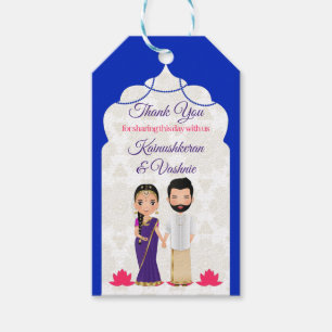 Blauwe Arabische boog grens Tamil Telugu bruiloft Cadeaulabel