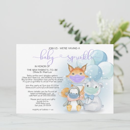 Blauwe Arctische Dieren in Maskers Baby Strooifees Kaart (Staand voorkant)