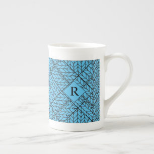 BLAUWE ARGYLE BREI Bone China Mok + Tekst