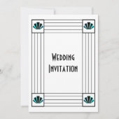 Blauwe Art Deco Design Bruiloft Kaart (Voorkant)