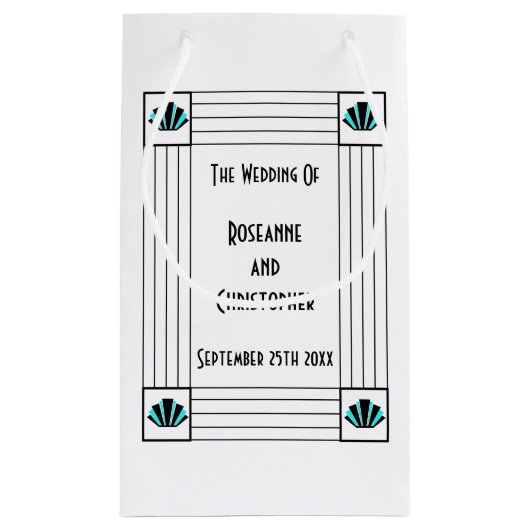 Blauwe Art Deco Design Bruiloft Klein Cadeauzakje (Achterkant)