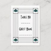 Blauwe Art Deco Design Bruiloft Plaatskaartje (Voorkant)