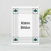 Blauwe Art Deco Design Bruiloft Programma (Staand voorkant)