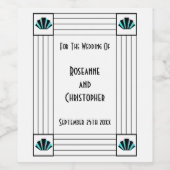 Blauwe Art Deco Design Bruiloft Wijn Etiket (Enkel label)