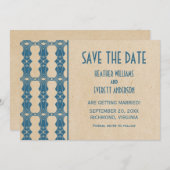 Blauwe Art Deco Rand Save the Date Uitnodiging (Voorkant / Achterkant)