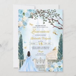 Blauwe Assepoester Betoverde Tuin Quinceanera Kaart