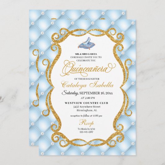 Blauwe Assepoester Glas Schoen Prinses Quinceanera Kaart (Voorkant / Achterkant)