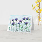 Blauwe Asters, Bloemen Waterverf Art Kaart (Gele Bloem)