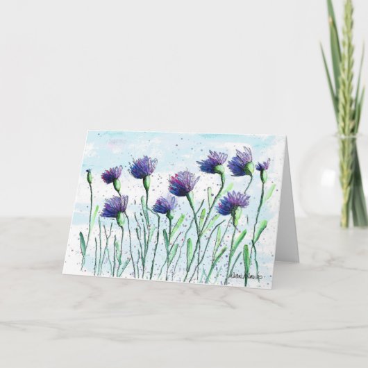 Blauwe Asters, Bloemen Waterverf Art Kaart (Voorkant)