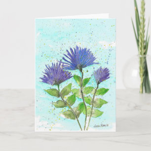 Blauwe Asters, Bloemen Waterverf Art Kaart