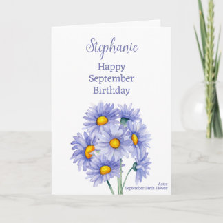Blauwe Asters September Verjaardag Geboorte Maand  Kaart