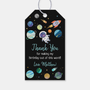 Blauwe astronaut buitenruimtevaarthday cadeaulabel