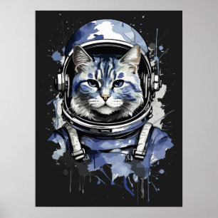Blauwe Astronaut Kat Splash Ontwerp Poster