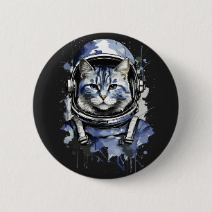 Blauwe Astronaut Kat Splash Ontwerp Ronde Button 5,7 Cm