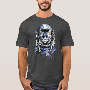 Blauwe Astronaut Kat Splash Ontwerp T-shirt