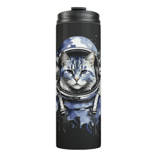 Blauwe Astronaut Kat Splash Ontwerp Thermosbeker