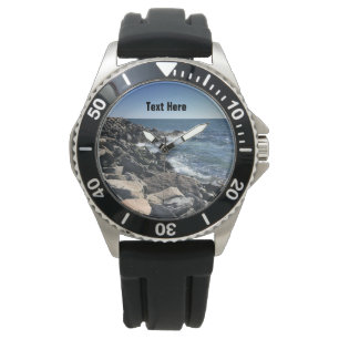 Blauwe Atlantische Oceaan Wavy Rocky Seashore Coas Horloge