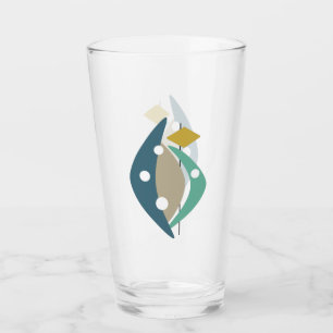 Blauwe atoomboemerangs Mid Century Modern Glas