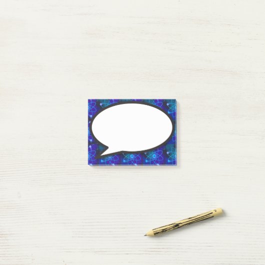 Blauwe atoomstructuur Speech Bubble Science Post-it® Notes (Op bureau)