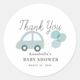 Blauwe Auto Ballonnen Witte Jongen Baby shower Ronde Sticker