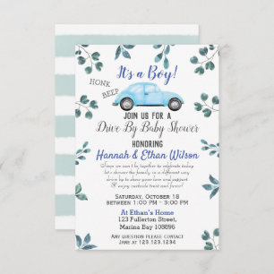 Blauwe auto en groene auto op Baby shower parade Kaart