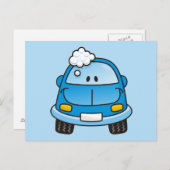 Blauwe auto met bellen briefkaart (Voorkant / Achterkant)