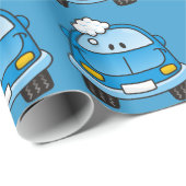 Blauwe auto met bellen cadeaupapier (Rol Hoek)