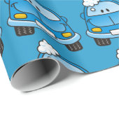 Blauwe auto met bellen cadeaupapier (Rol Hoek)