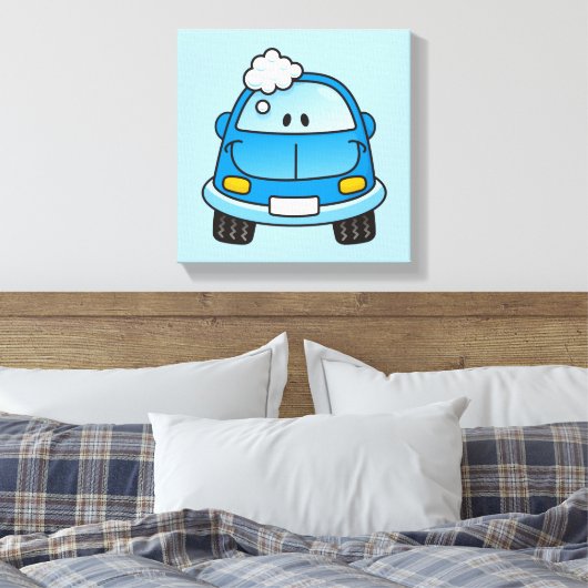 Blauwe auto met bellen canvas afdruk (Insitu (Slaapkamer))