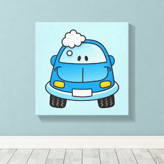 Blauwe auto met bellen canvas afdruk (Insitu (Houten vloer))