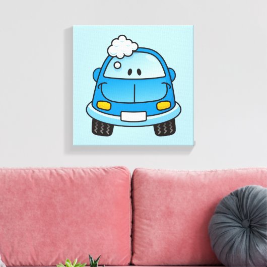 Blauwe auto met bellen canvas afdruk (Insitu (Woonkamer))
