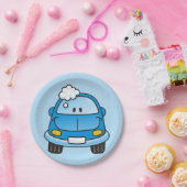 Blauwe auto met bellen papieren bordje (Feest)