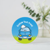 Blauwe auto met belletjes kaart (Staand voorkant)