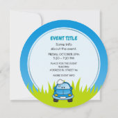 Blauwe auto met belletjes kaart (Achterkant)