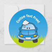 Blauwe auto met belletjes kaart (Voorkant)