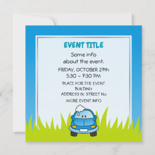 Blauwe auto met belletjes kaart