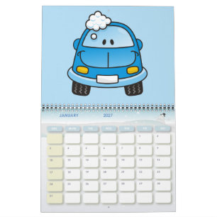 Blauwe auto met bubbels kalender