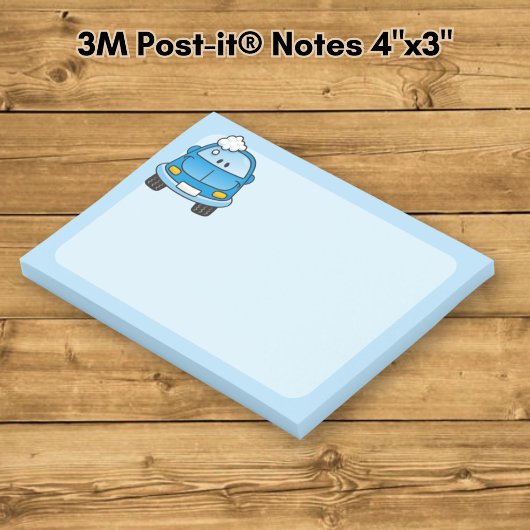 Blauwe auto met bubbels post-it® notes