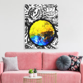 Blauwe auto met gele bloemen canvas afdruk (Insitu (Woonkamer))