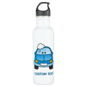 Blauwe auto met luchtbelletjes waterfles 