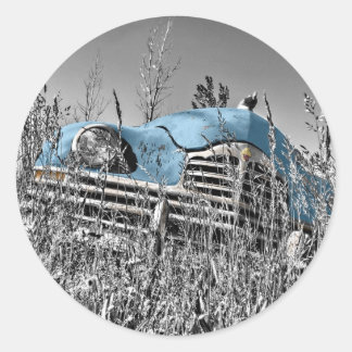 blauwe auto ronde sticker